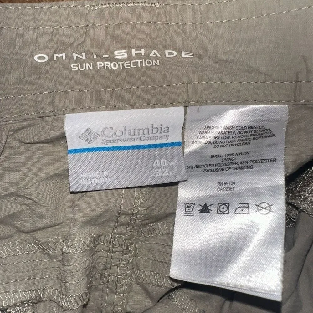 Columbia omniwick tan 40x11.5 athletic sun protection shorts